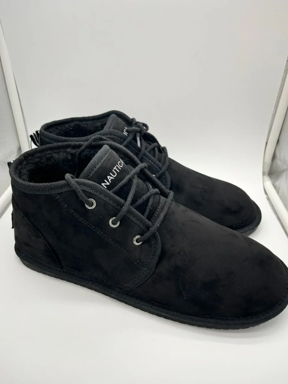 Nautica Men’s Dulverton Lace Slipper Bootie Black Suede Faux Fur Lined Sz 11 NIB